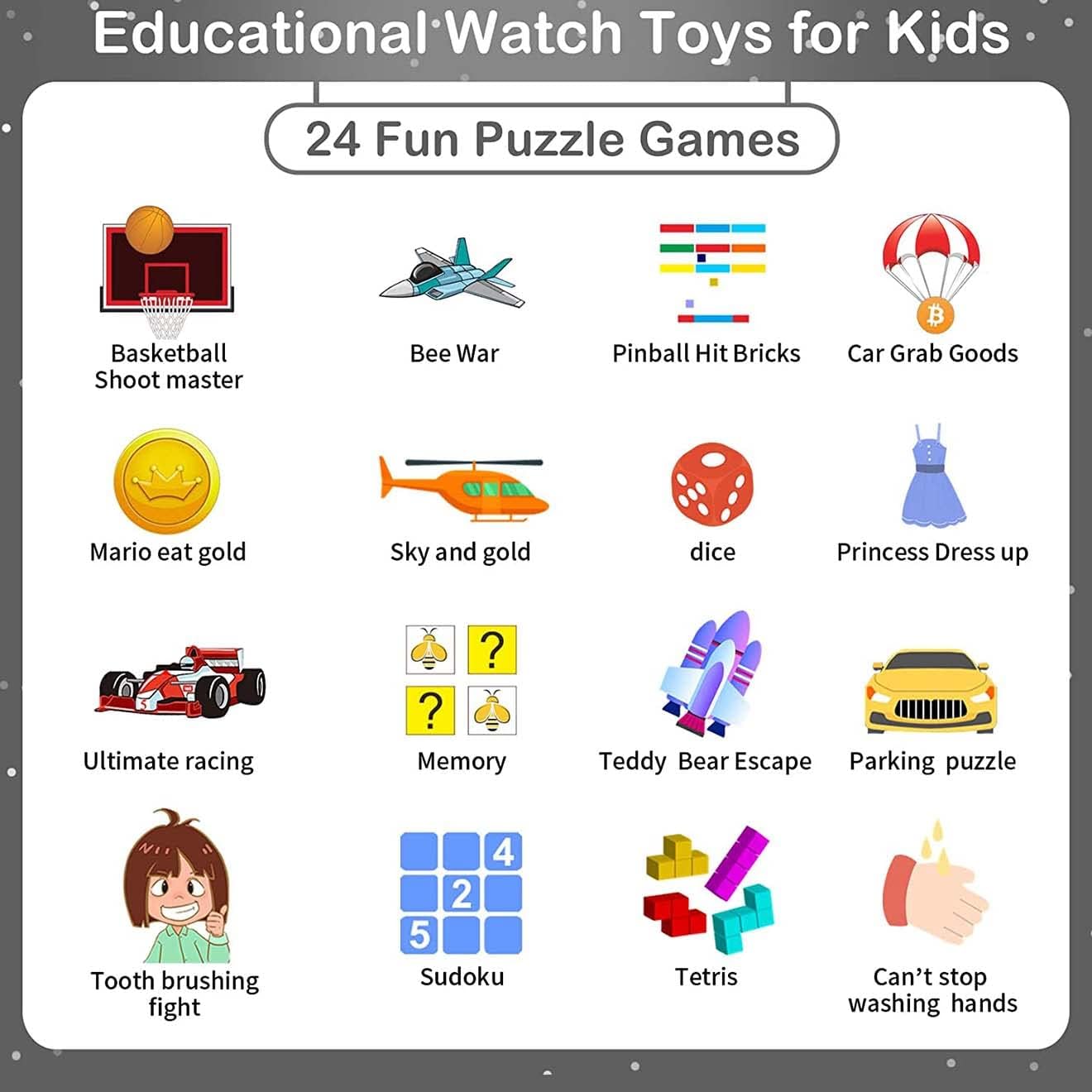 Kids Smart Watch, Toddler Watch Toys for 3-12 Ages Year Old, Smartwatches with 24 Learning Games Video Camera Pedometer Music Alarm Flashlight, Birthday Gift Boys Girls Kids, Educational Kids Smart Watch, Toddler Watch Toys for 3-12 Ages Year Old, Smartwatches with 24 Learning Games Video Camera Pedometer Music Alarm Flashlight, Birthday Gift Boys Girls Kids, Educational